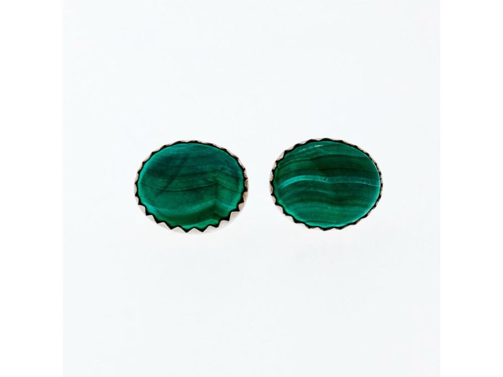 Share 925 Sterling Silver Malachite Stud Earrings